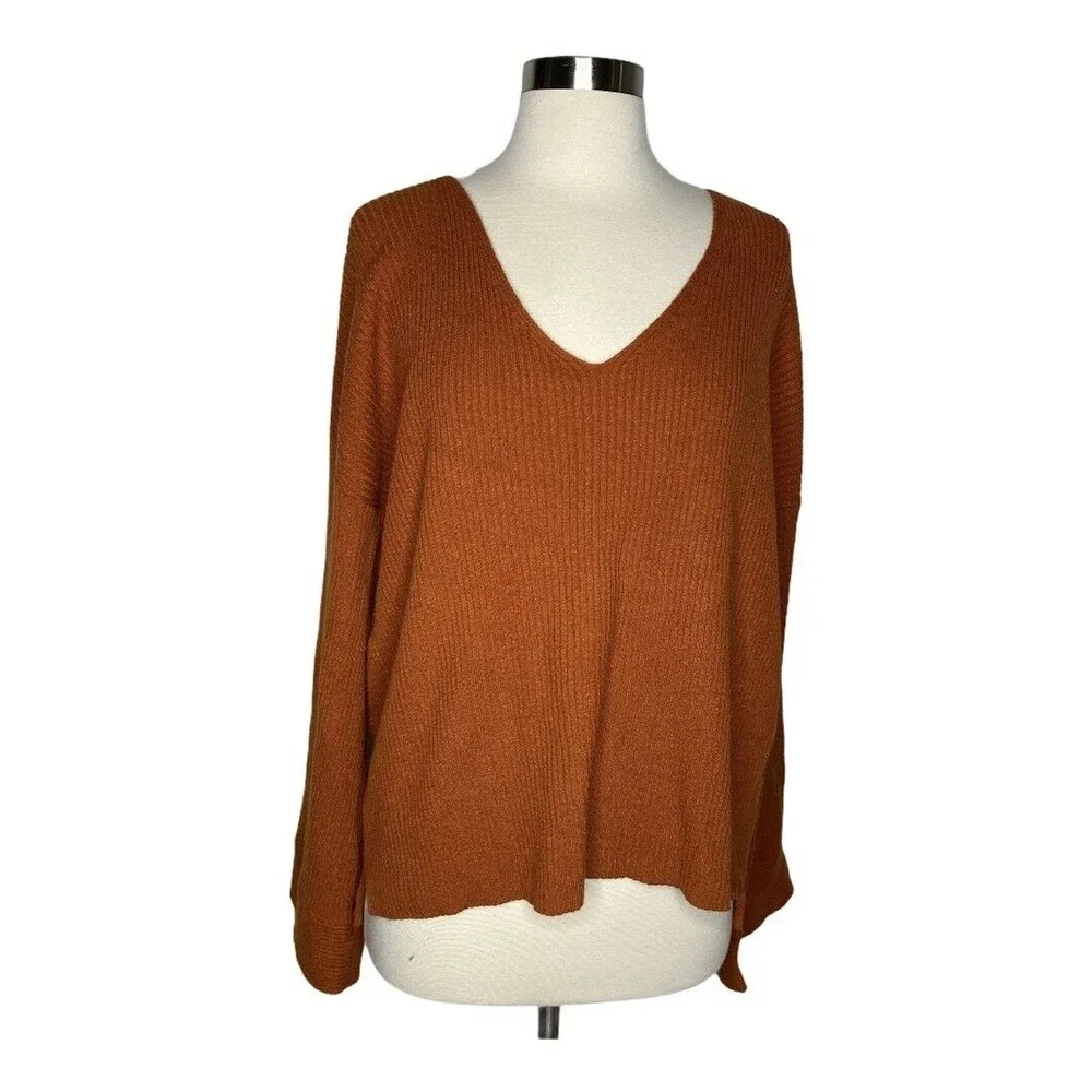 Free Press V-Neck Ribbed Sweater Rust Umber - Picture 4 of 4